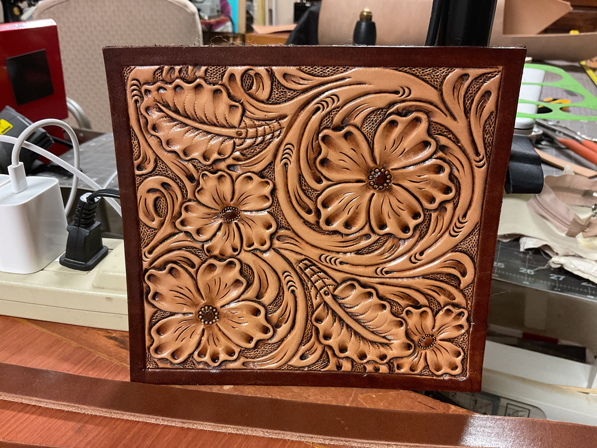 Tooling a leather front panel for a new bag